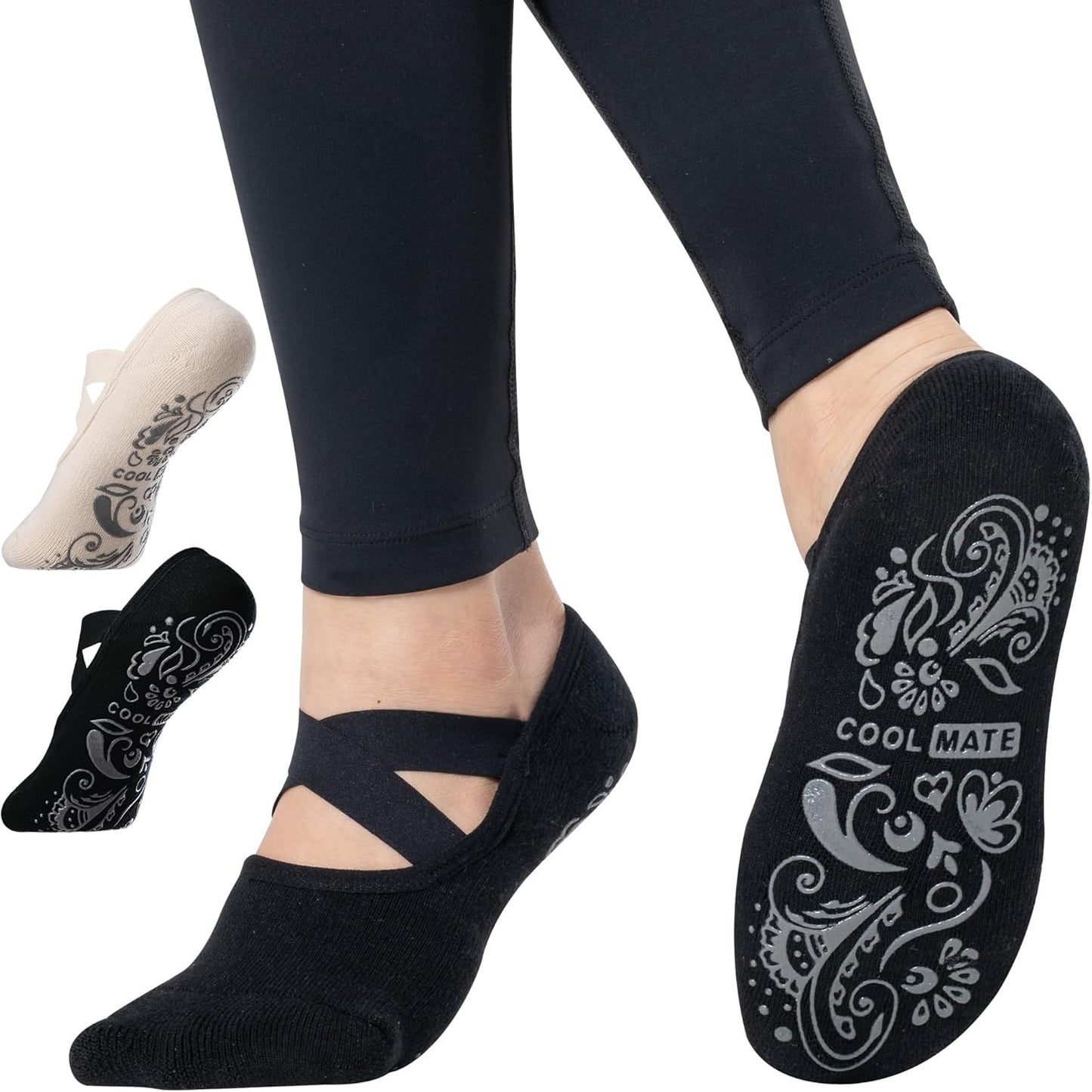 COOLMATE Pilates Socks with Grips for Women, Yoga Socks, Crew Non Slip Women for Barre, Pilates Gifts for Women - Colors B