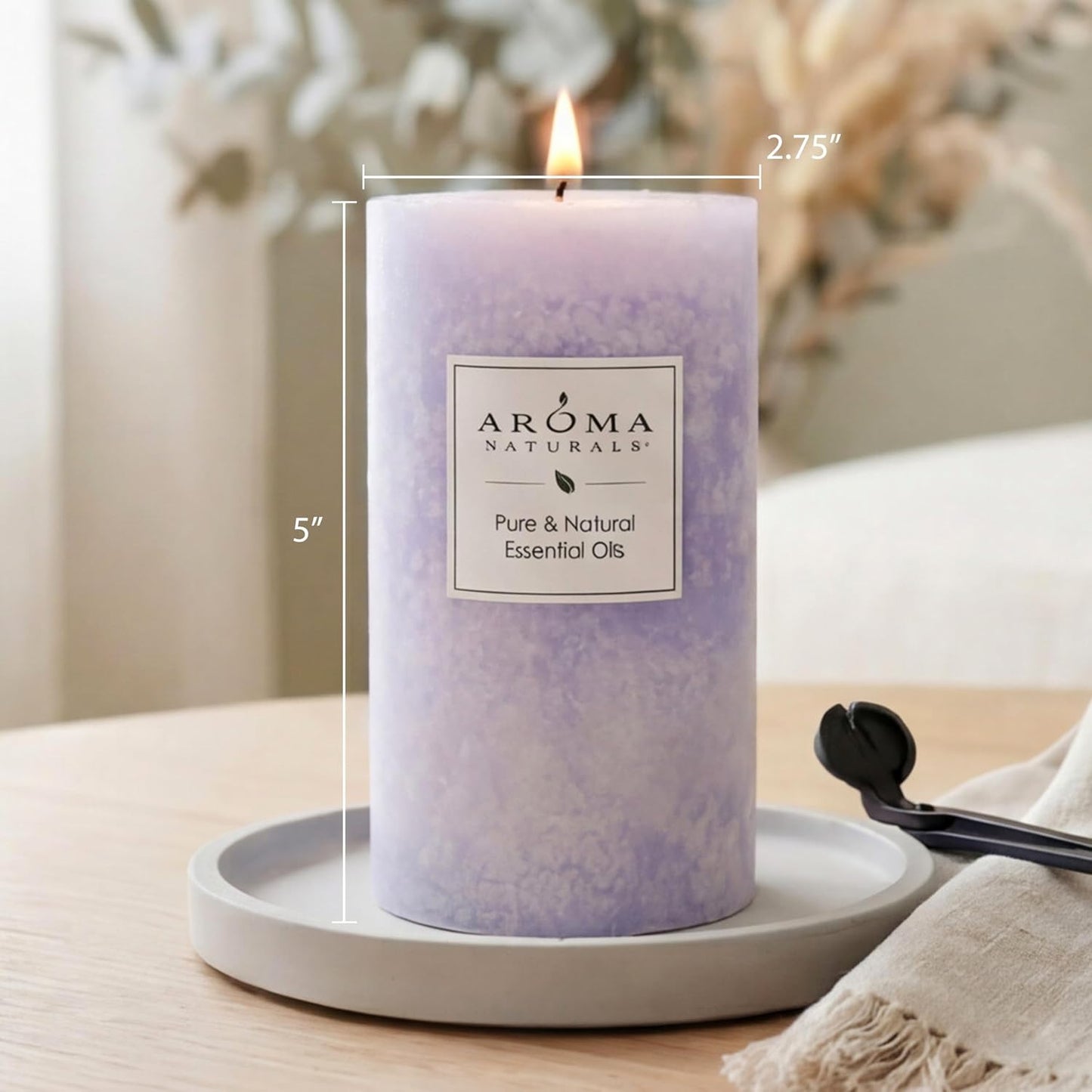 Aroma Naturals Essential Oil Tranquility Pillar Candle, 2.5" x 4", Lavender, 11 Ounce