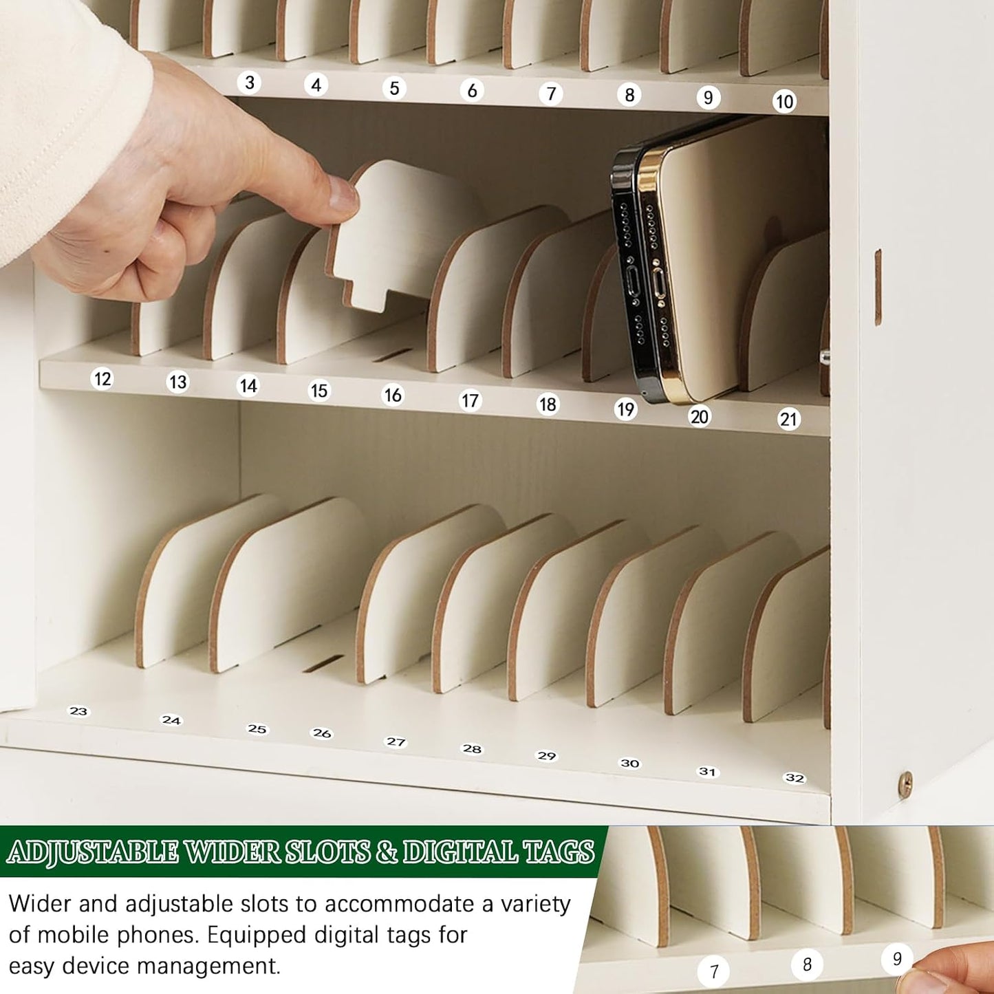 Wooden Phone Lock Box,Adjustable 33 Slots Cell Phone Holder Classroom