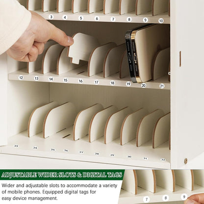 Wooden Phone Lock Box,Adjustable 33 Slots Cell Phone Holder Classroom