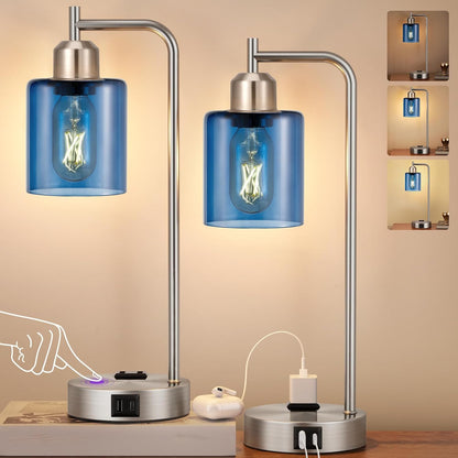 Industrial Touch Lamps for Nightstand Set of 2, 3-Way Dimmable Bedside Lamp
