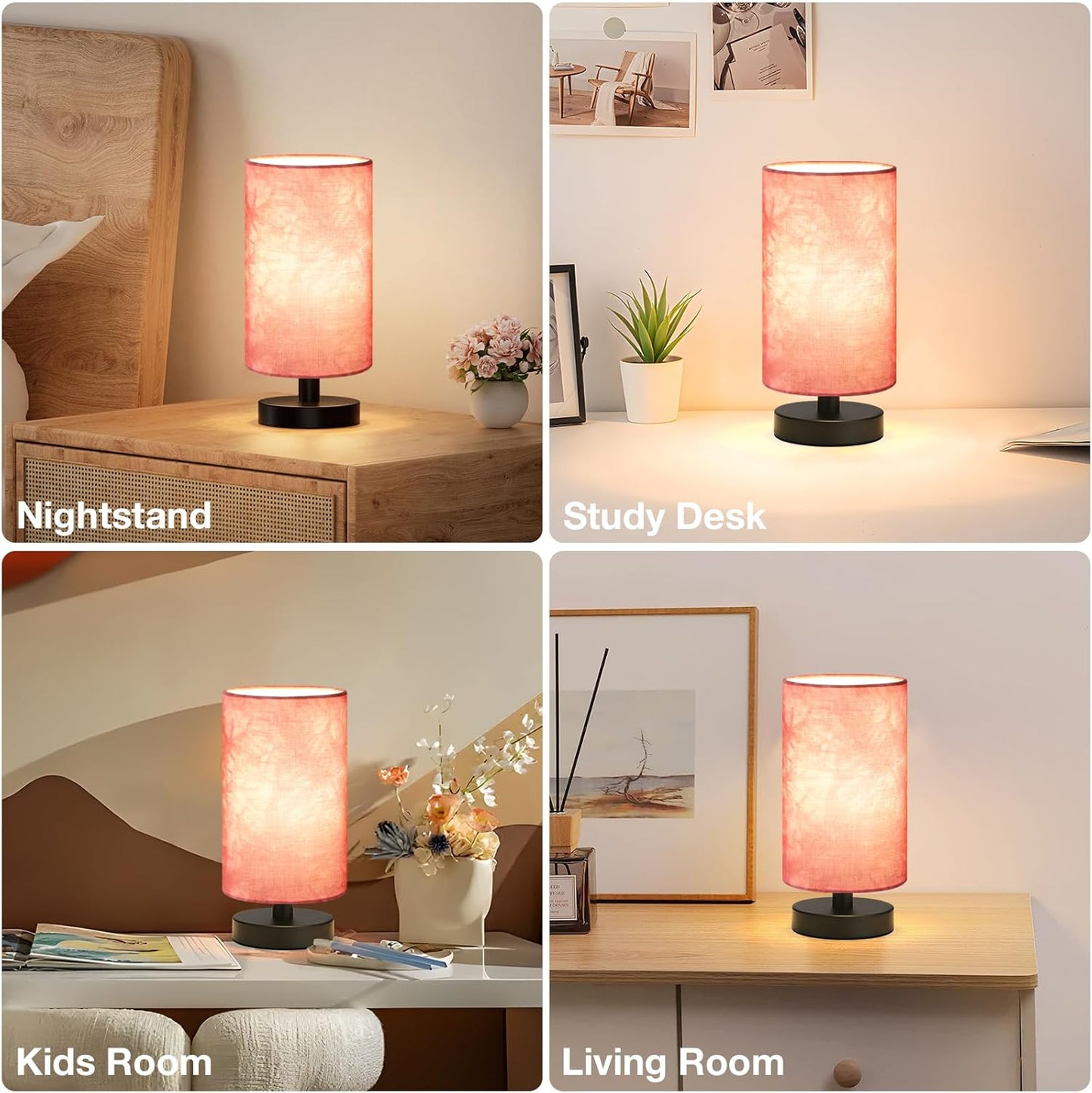 Fenmzee Small Table Lamp for Bedroom - Inline Control, Bedside Lamp with 3000K A15 LED Blub, Easy Assembly (Cream Shade - Wood Base, 9" Inline Control)