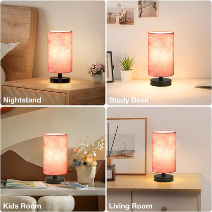 Fenmzee Small Table Lamp for Bedroom - Inline Control, Bedside Lamp with 3000K A15 LED Blub, Easy Assembly (Cream Shade - Wood Base, 9" Inline Control)
