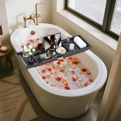 Expandable Bamboo Bathtub Caddy Tray for Luxury Bath