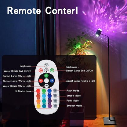 Sunset Lamp Projector Led Lights 3D Ocean Wave with Remote, 16 Colors Night Light 720° Rotation & Four Mode with American Standard Plug, Modern Floor Stand Night Light for Bedroom (White Double-End)