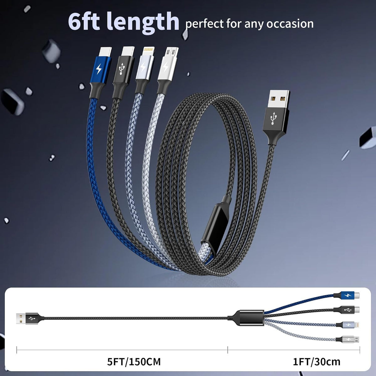 4 in 1 Multi Charging Cable, 5FT Charging Cords for Multiple Devices