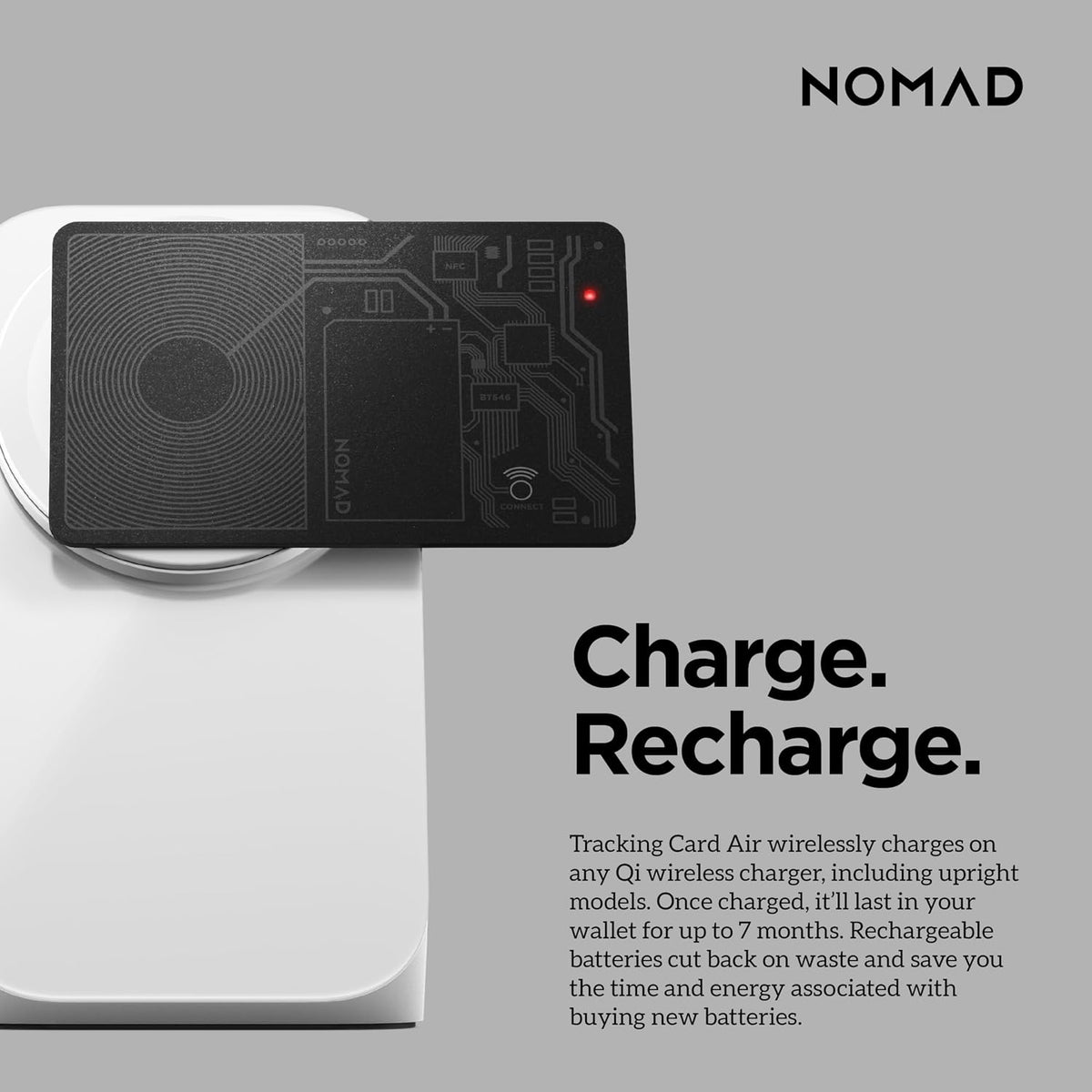 Nomad Tracking Card Air for Android, Slim Wallet Tracker Card Compatible with Google Find Hub, IPX7 Waterproof Rechargeable Card Tracker, 7-Month Battery, 1.7mm Thin, Android OS 9 or Later