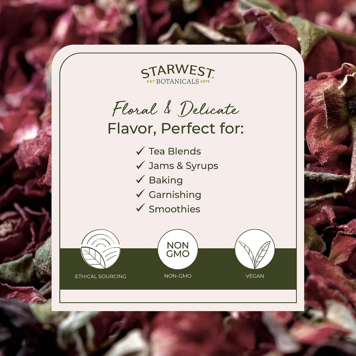 Starwest Botanicals Dried Red Rose Buds & Petals - Bulk 1 lb Bag