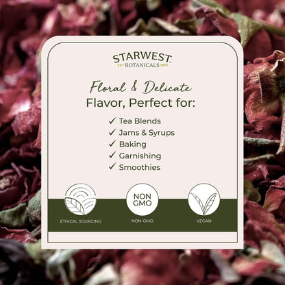 Starwest Botanicals Dried Red Rose Buds & Petals - Bulk 1 lb Bag