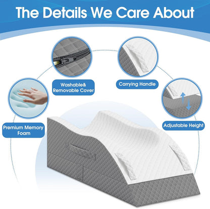 TranquilRelax Leg Elevation Pillows for After Surgery, Wedge Pillow, Grey