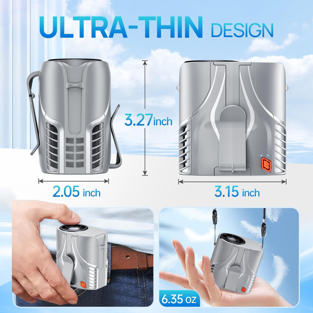 Portable Personal Waist Fan& Neck Fan, 14000RPM Brushless Motor, 40H Runtime Rechargeable, 6-Speed Quiet Operation, Clip-On Personal Body Cooling for Camping/Worksites/Outdoor
