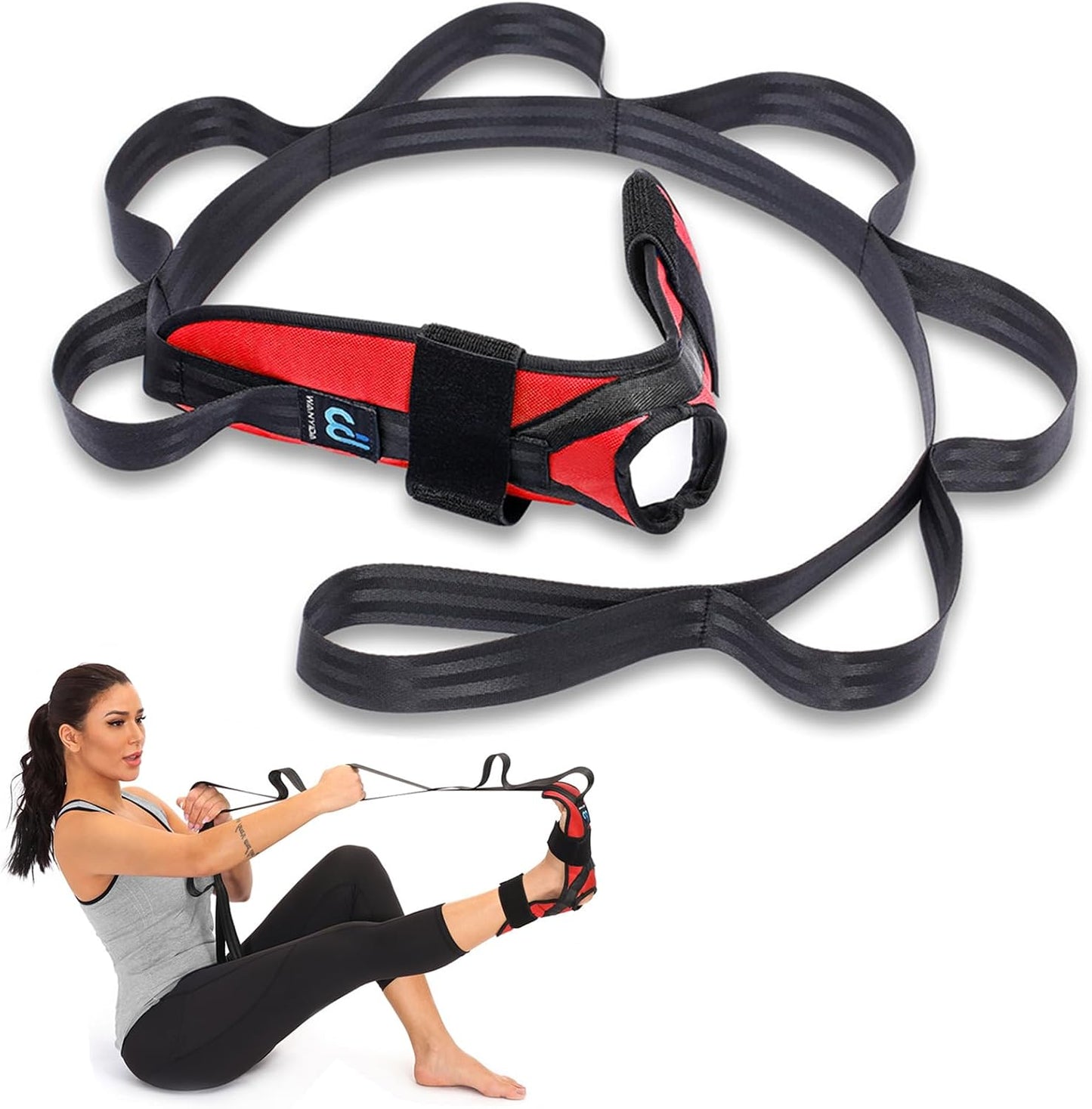 Foot and Calf Stretcher for Plantar Fasciitis, Achilles Tendonitis, Heel Spurs, Drop Foot. Yoga Stretching Strap for Leg, Thigh and Hamstring (Blue)