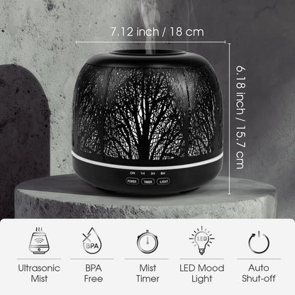 ARVIDSSON Essential Oil Diffuser 500ml, Aromatherapy Diffuser for Home, Ultrasonic Diffusers for Essential Oils, Metal Oil Diffuser with 7 Color LED Lights, Mist Timer and Auto Shut-Off Function