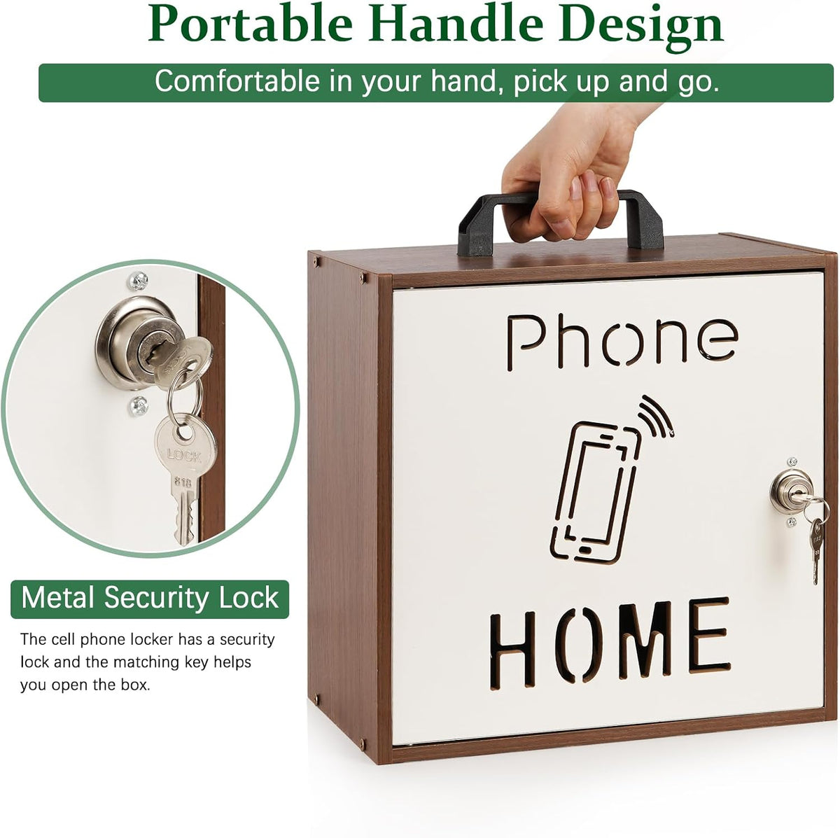 Wooden Phone Lock Box,Adjustable 33 Slots Cell Phone Holder Classroom
