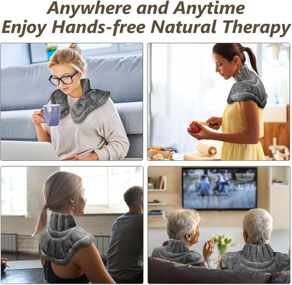 AiricePac Microwave Heating Pad for Neck Shoulders and Back Pain Relief with Moist Heat, Weighted Microwavable Heated Neck Wrap Warmer, Uncented Gery