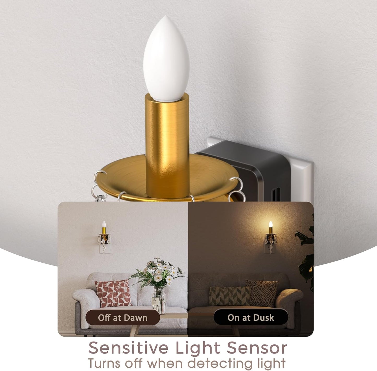 Briignite Flameless Candle Night Light, 2 Pack, Night Lights Plug into Wall, Candle Nightlight with Light Sensor, 0-100LM Dimmable LED Night Light Plug in, 1800K Amber Nightlight for Hallway Bathroom