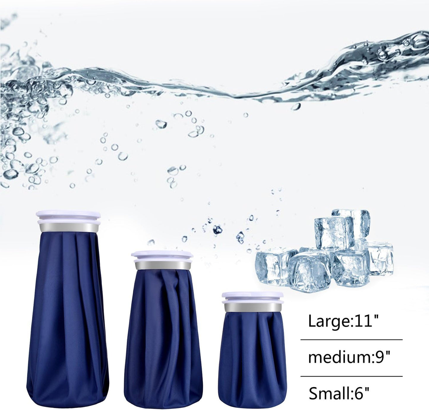 elitehood Ice Cold Pack Reusable Ice Bags Hot Water Bag for Injuries, Hot & Cold Therapy and Pain Relief with Elastic Breathable Support Wrap, 4-Pack, 3 Sizes (6"/9"/11"), (for Hot Therapy is 50-60℃)