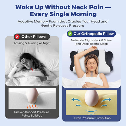 DONAMA Cervical Pillow for Neck and Shoulder,Contour Memory Foam Pillow,Ergonomic Neck Support Pillow for Side Back Stomach Sleepers with Pillowcase