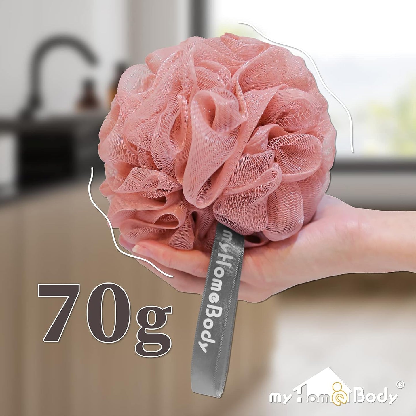 myHomeBody Large 70g Loofah Sponge, Bath Body Scrubber for Women, Men, Exfoliating Shower Pouf with Activated Charcoal - 2 Graphite Gray + 1 Sage Green, 3 Pack