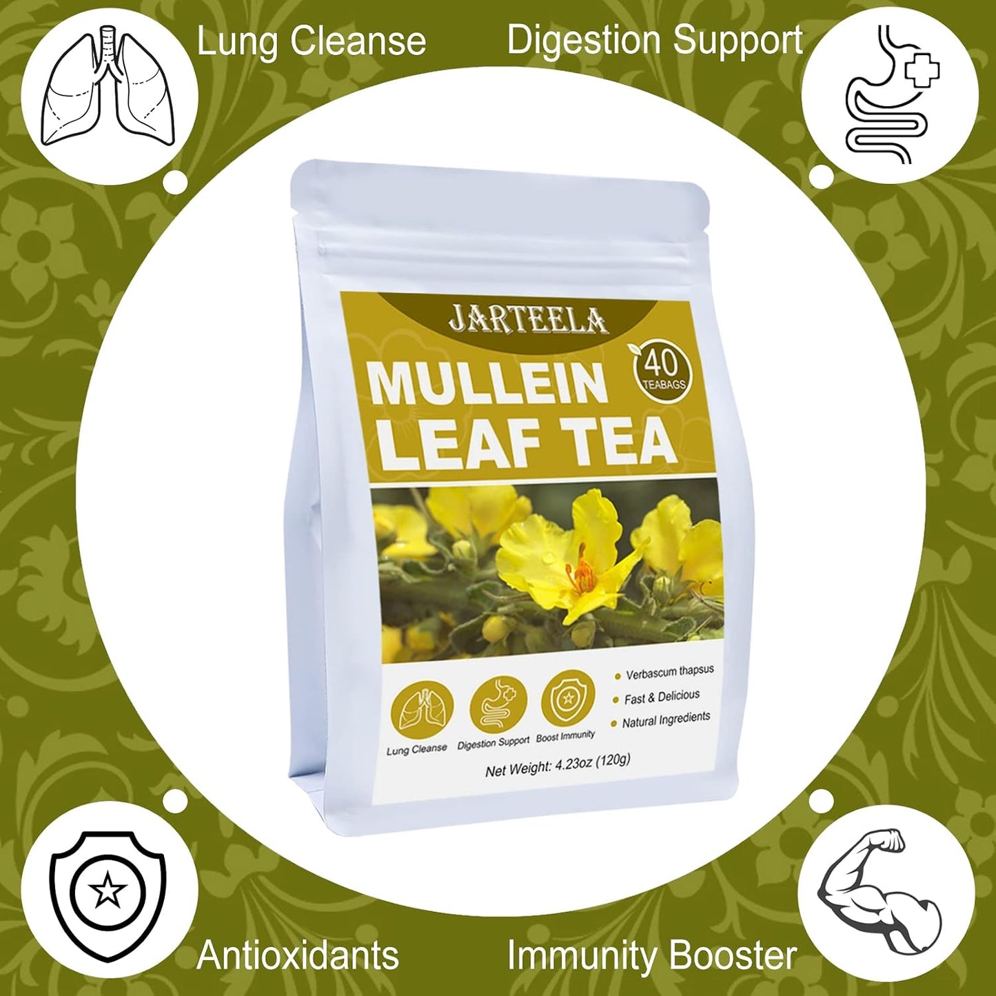 Jarteela Lemon Balm Tea, 1.5g x 60 Count - Natural Melissa Officinalis - Pyramid Herbal Lemon Balm Tea Bags for Digestion - Non-GMO - Caffeine-Free
