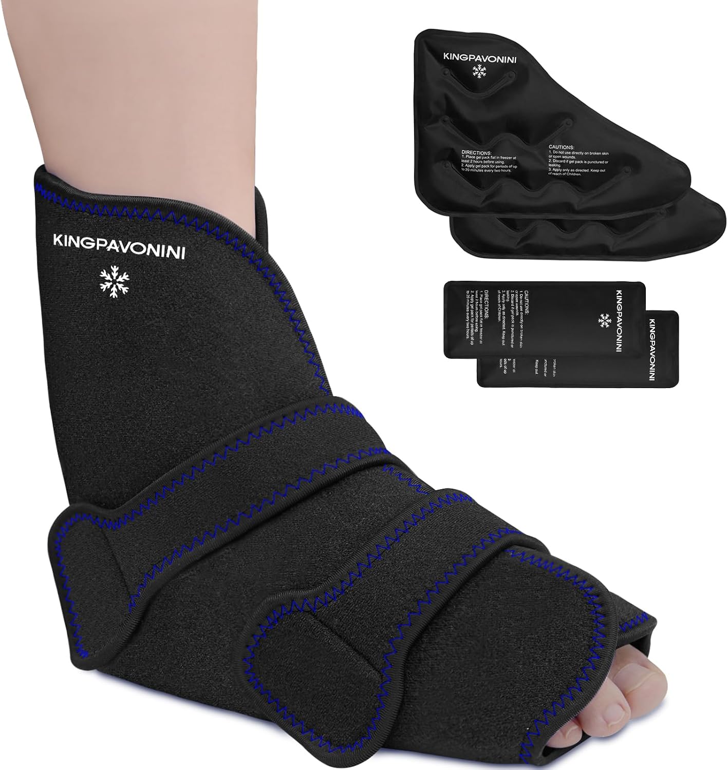 KingPavonini Ankle Foot Ice Pack Wrap for Sprained Ankle/Surgery Recovery, Reusable Gel Ice Packs for Feet Injuries, Plantar Fasciitis, Achilles Tendonitis, Hot/Cold Therapy, XL (1 Wrap+4 Gel Packs)