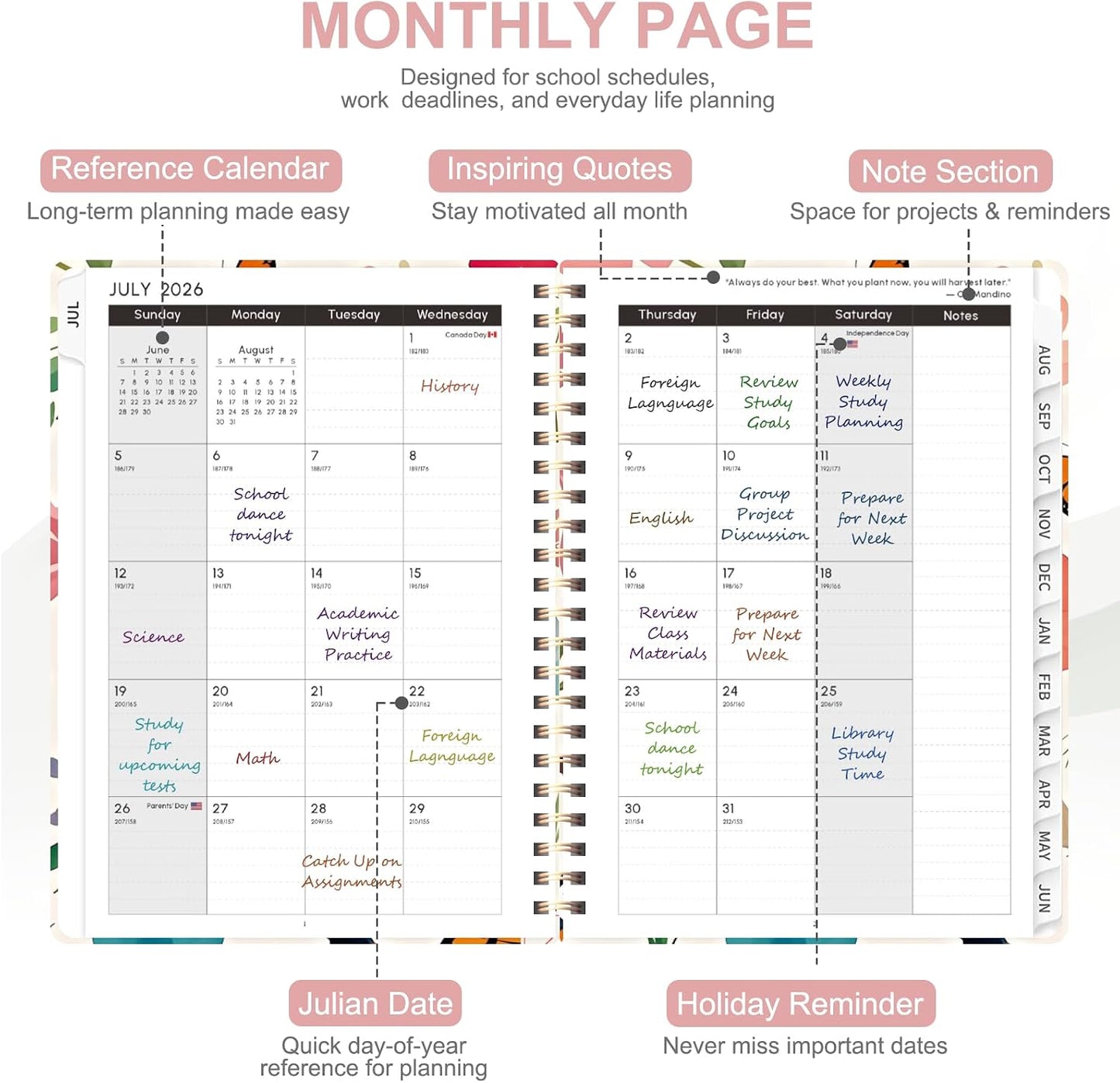 Planner 2026-2027, Weekly and Monthly Calendar Planner, JUL 2026 - JUN 2027 | Academic Year, Daily Agenda Book, A5(6.3'' x 8.5''), Sprial Bound, Inner Pocket, Office School Use