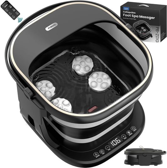 Puboo Collapsible Foot Spa Bath Massager with Heat, 95-115°F Precise Temp Control, Motorized Massage Rollers, Heated Foot Bath Soak Tub, Fits up to US Men’s Size 11 / Women’s Size 12.5