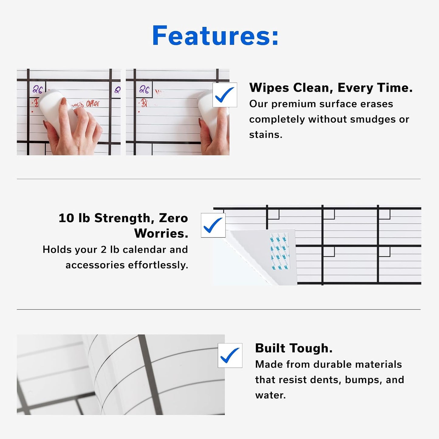 Large Dry Erase Calendar for Wall 36x48, Big Classroom Giant Month, Undated Reusable Family Monthly, Rolled Whiteboard White Board, Calendar Dry Erase Planner for Wall Erasable Large Office 48x36