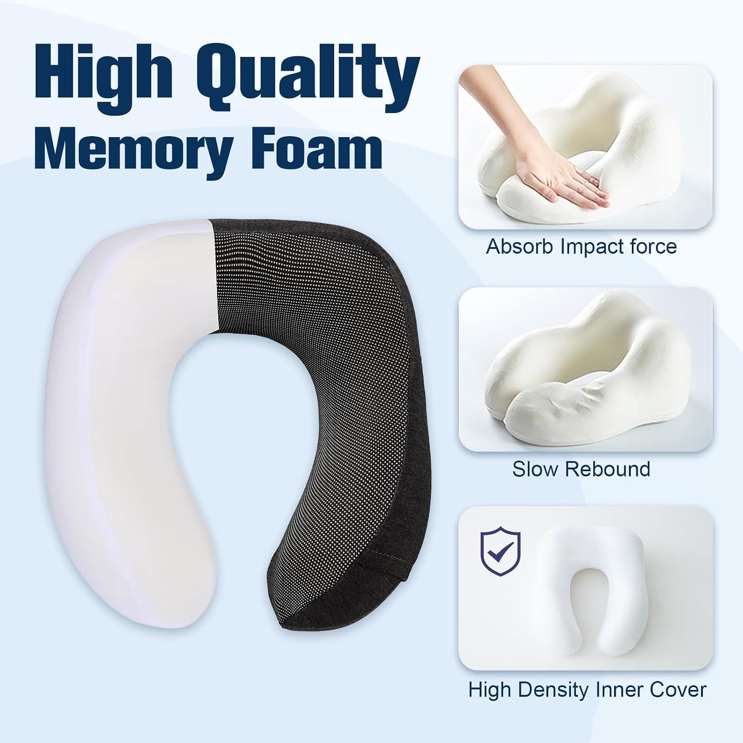 Cirorld Neck Pillow for Traveling, Travel Pillows for Airplanes,100% Pure Memory Foam Travel Neck Pillow, Adjustable Flight Pillow, Portable Plane Accessories with Eye Mask, Earplugs, Carry Bag