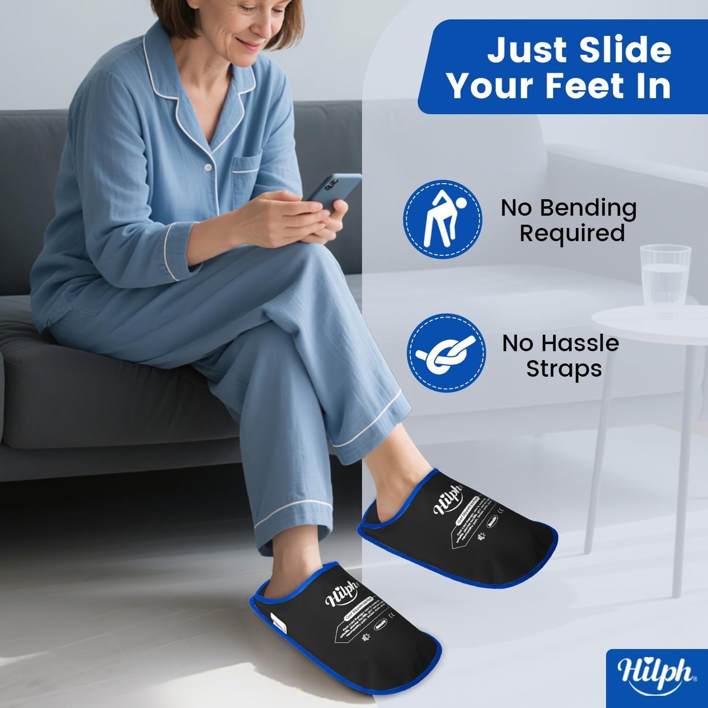 Hilph Foot Ice Pack Slippers,1 Pair Ice Pack for Foot and Toes for Plantar Fasciitis, Gout, Bunions & Neuropathy Relief, HSA or FSA Eligible Hot Cold Therapy Gel Slippers for Surgery Recovery, Blue