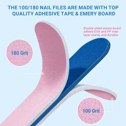 TsMADDTs Nail Files and Buffers, Professional Manicure Tools for Nail Care | Durable Emery, For Natural Or Acrylic Nails, Shaping and Polishing, Salon-Quality, DIY or Pro, 12PCS 100/180 Grit Nail Files