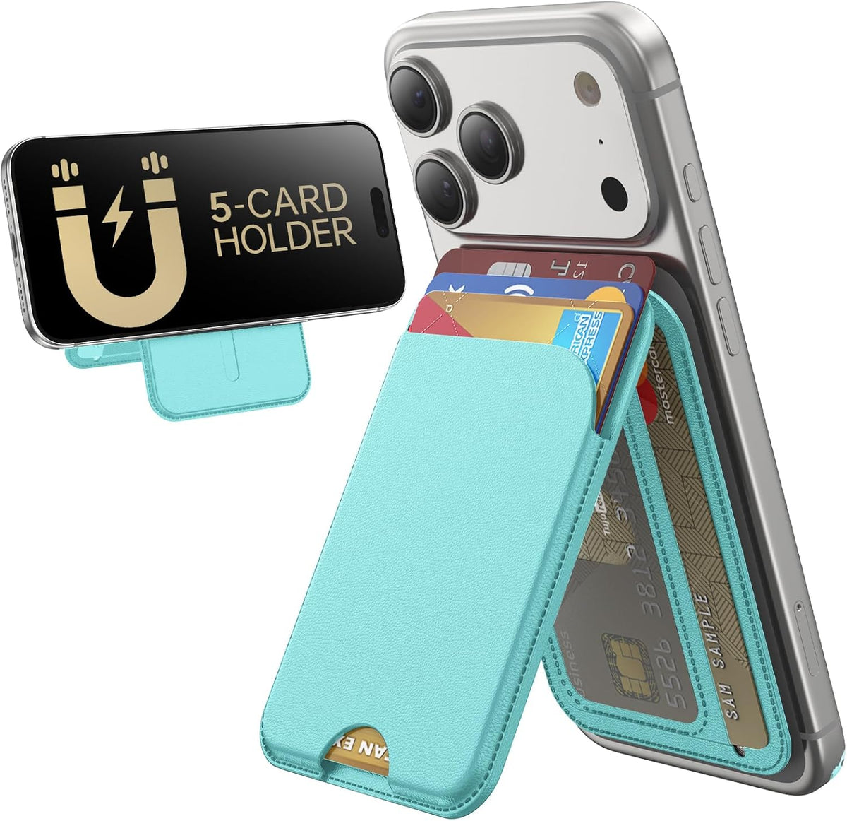 TWZKG for MagSafe Wallet, Works with Apple Find My,5 Card Holder with Stand