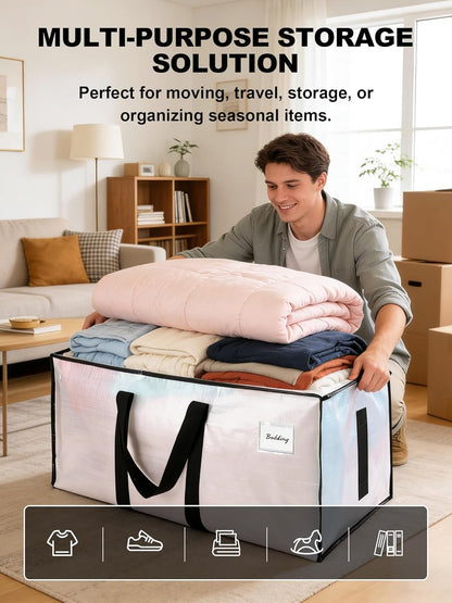 HOMESURE Supports 200lbs Heavy Duty Moving Bags - Strong Zipper & Wrap-Around Handles - Water-Resistant Storage Totes, Durable Alternative to Moving Boxes - - Semi-Transparent