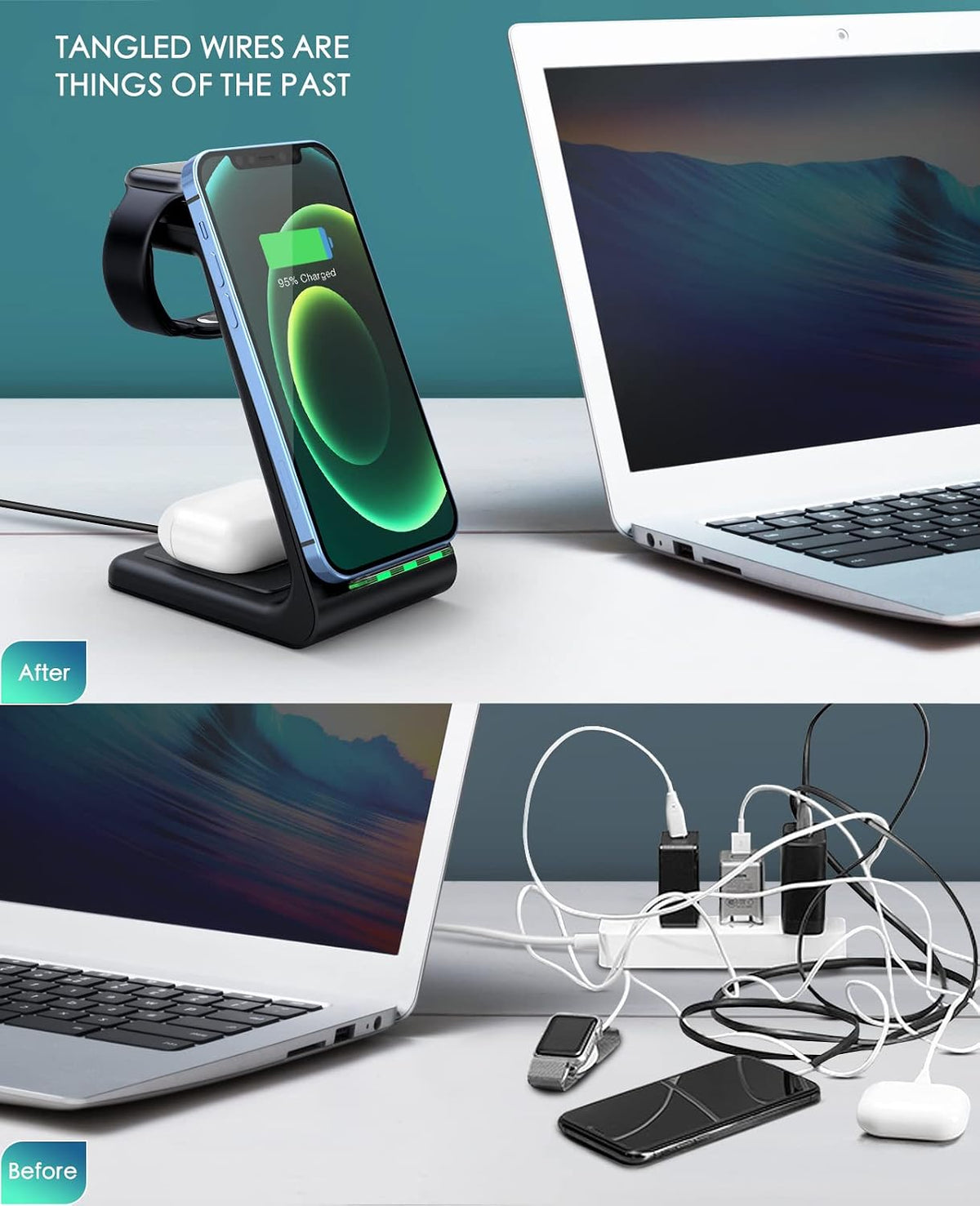 3 in 1 Wireless Charging Station, 2026 Upgraded Fast Desk Charger Station for iPhone 17 16 15 14 13 12 Pro Max Plus, Charger Stand for Apple Watch 11 10 9 8 7 6 5 4 3 2 Ultra SE, Airpods 4 3 2 Pro