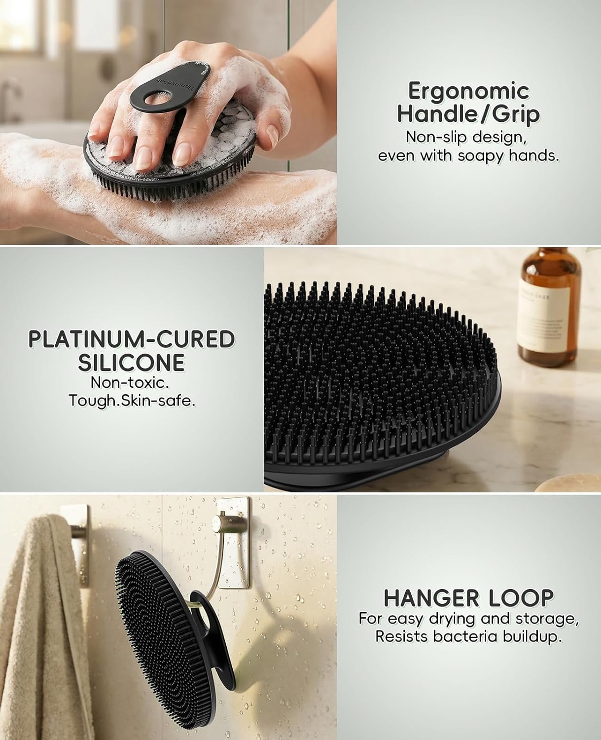 2 Pack Soft Silicone Shower Brush, Body & Face & Short Hair Wash, Bath Exfoliating Skin Massage Scrubber, Dry Skin Brushing Glove Loofah, Fit for Sensitive and All Kinds of Skin (PeonyPink+Green)
