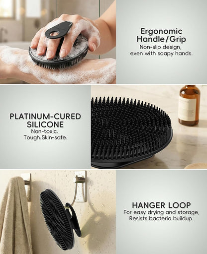 2 Pack Soft Silicone Shower Brush, Body & Face & Short Hair Wash, Bath Exfoliating Skin Massage Scrubber, Dry Skin Brushing Glove Loofah, Fit for Sensitive and All Kinds of Skin (PeonyPink+Green)