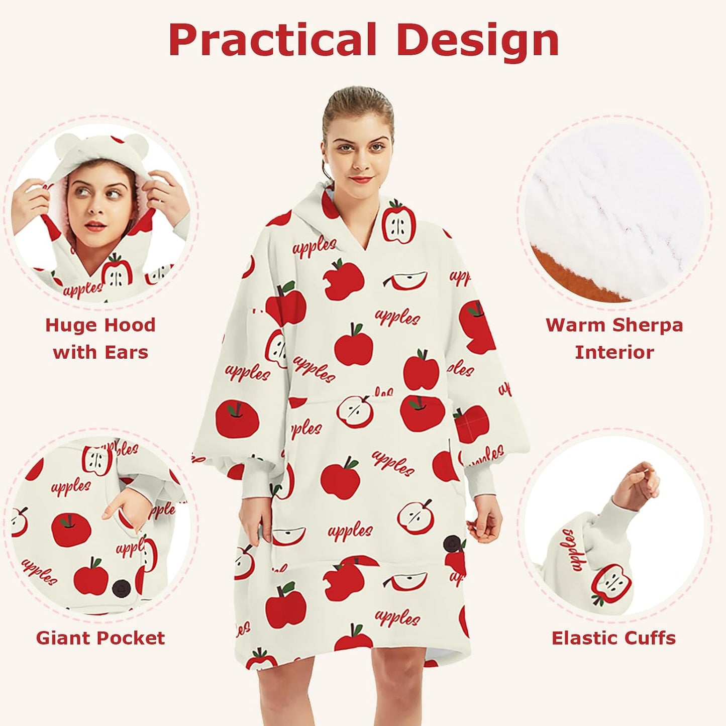 THREE POODLE Wearable Blanket Hoodie for Women, Oversized Sherpa Sweatshirt Blanket for Adults Men, Cozy Hooded Blankets, Gifts for Teen Girls Women Mom Sister