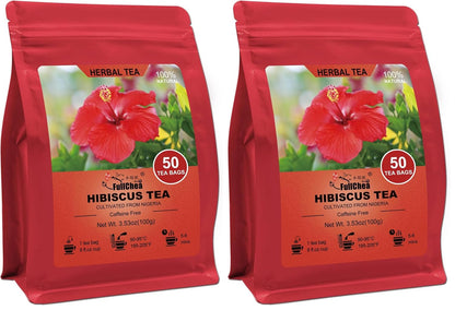 FullChea - Hibiscus Tea Bags, 50 Teabags, 2g/bag - Premium Hibiscus Flower Tea Bag - Cultivated From Nigeria - Non-GMO - Caffeine-free - Rich in Antioxidants & Support Digestion
