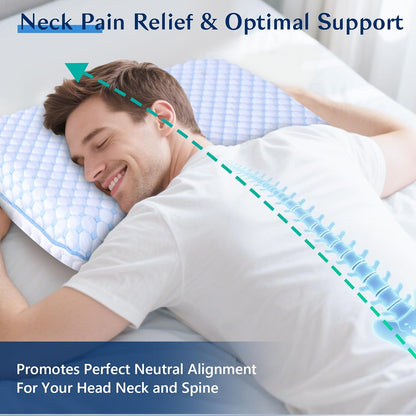 Thin Pillow for Sleeping, Cooling Gel Flat Pillow for Stomach and Back Sleepers, Ultra Slim Stomach Sleeping Pillows for Shoulder Neck Pain Relief, Low Profile Memory Foam Pillows 2.25-inches