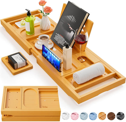 Bamboo Bathtub Tray Caddy,Premium Bathtub Tray Caddy, Expandable Bath Tray,Gifts for Women,Black