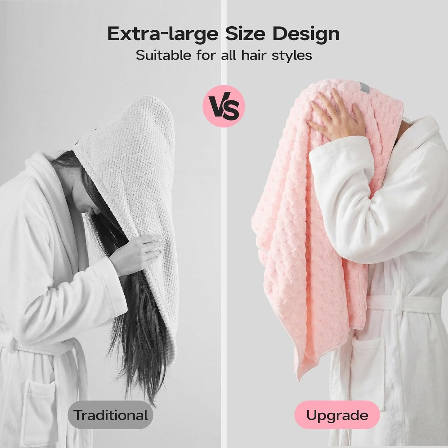 REDKISS 3 Pack Microfiber Hair Towels - Extra Large Hair Towel Wrap for Women, 24x42 inch Hair Towels with Elastic Strap, Super Soft Hair Drying Towels for Long, Thick, Curly Anti Frizz Turbans