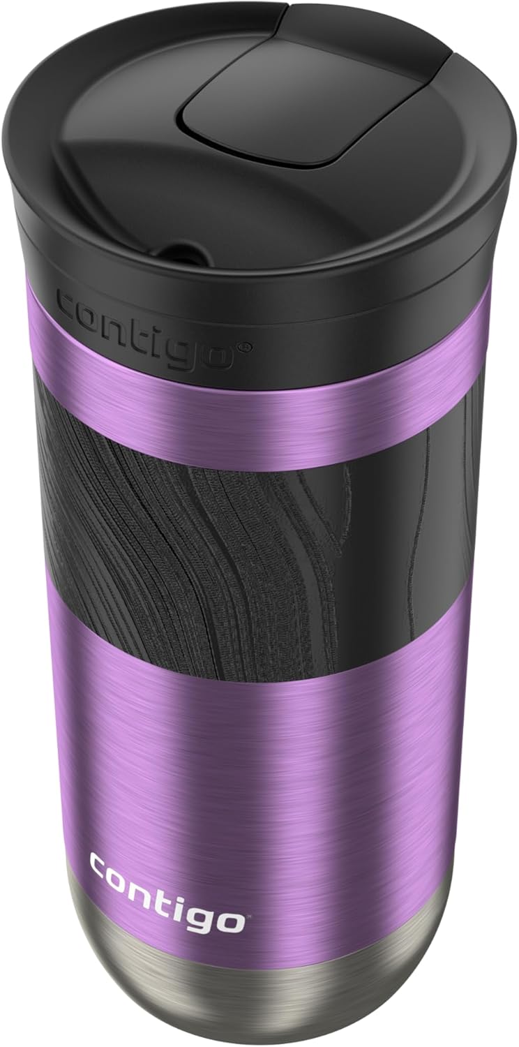 Contigo SNAPSEAL Insulated Stainless Steel Travel Mug with Grip 20oz. Blue Corn Transparent Satin & Midnight Berry