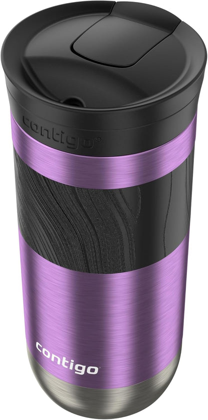 Contigo SNAPSEAL Insulated Stainless Steel Travel Mug with Grip 20oz. Blue Corn Transparent Satin & Midnight Berry
