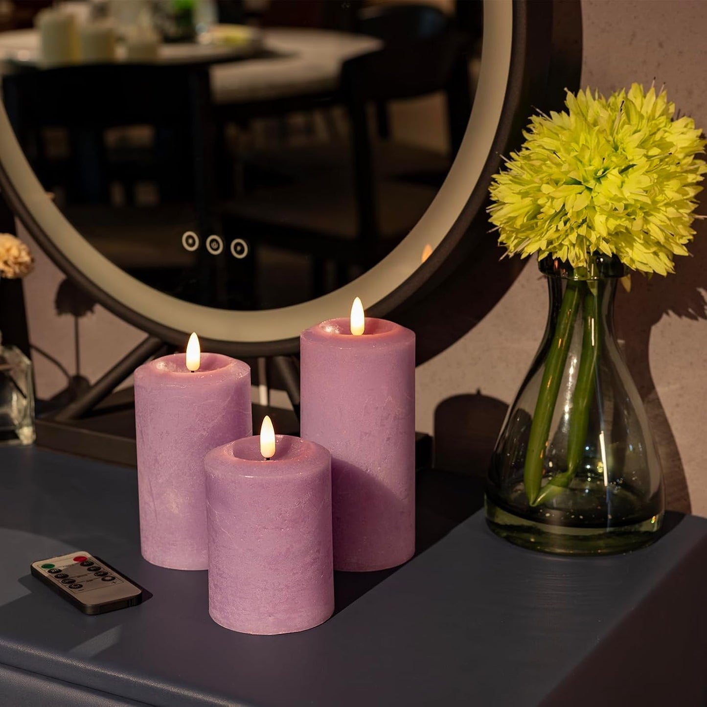 ANGELLOONG Flickering Flameless Candles, Realistic Battery Operated Candles with Remote and Timer, Set of 3 LED Candles for Fall Room Home Wedding Decor Centerpieces Table Party Christmas Decorations