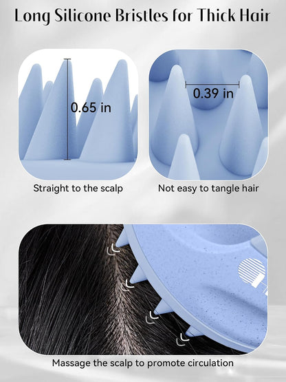 HEETA Scalp Massager with Soft Silicone Bristles for Hair Growth, Dandruff Removal, and Scalp Relaxation - Shampoo Brush for Wet or Dry Hair (Green & Purple)