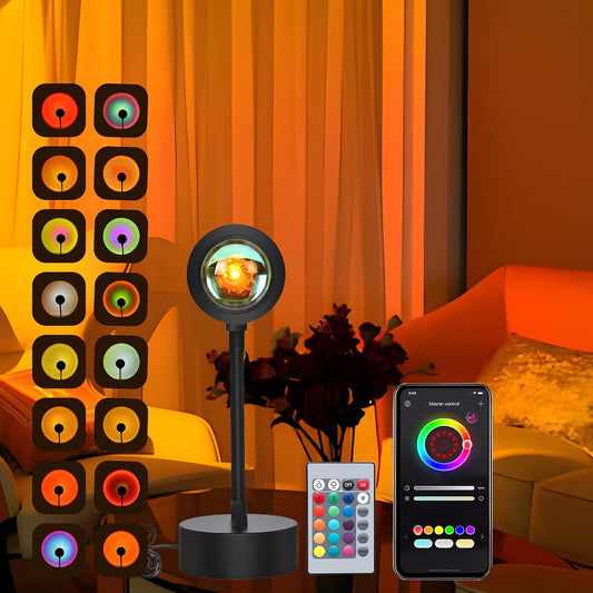 Sunset Lamp Projector, Sunset Light with 16 Colors Changing Projector LED Lights Floor Lamp Room Decor Night Light for Party Bedroom Decor, 360 Degree Rotating Rainbow Sunlight Lamp