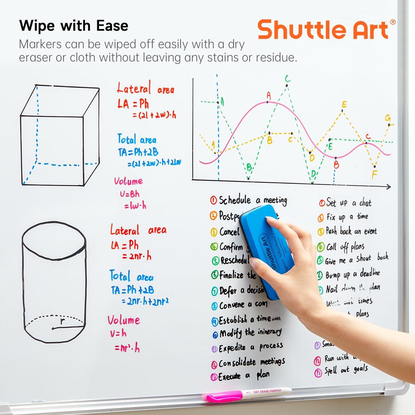 Shuttle Art Magnetic Whiteboard Markers, 20 Pieces Fine Tip and Eraser, Dry Erase Whiteboard Markers, for Writing on Whiteboards, Weekly Planner, Glass for School Office Home