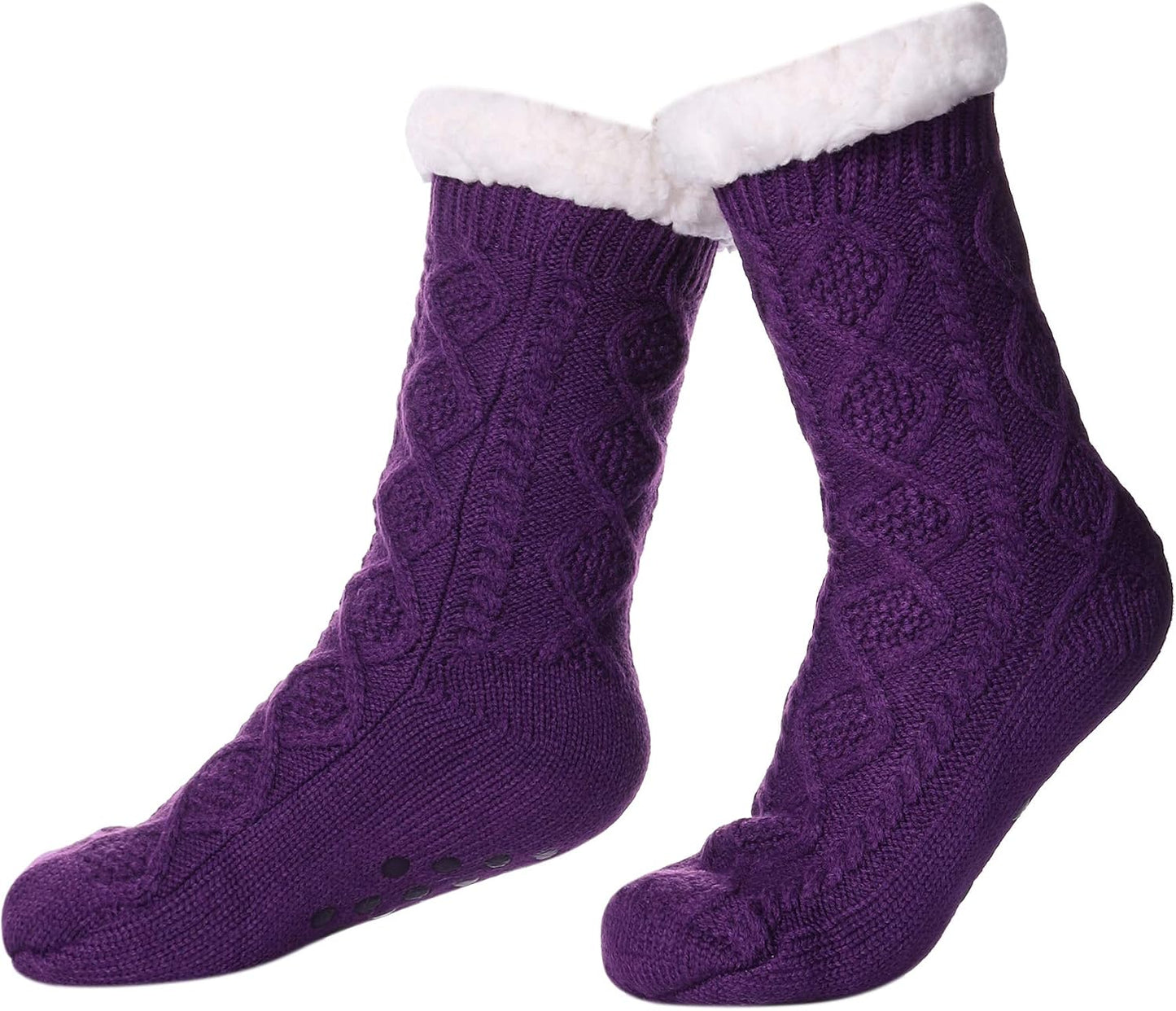 SDBING Women's Winter Super Soft Warm Cozy Fleece Lined Fuzzy Slipper Socks with Grippers