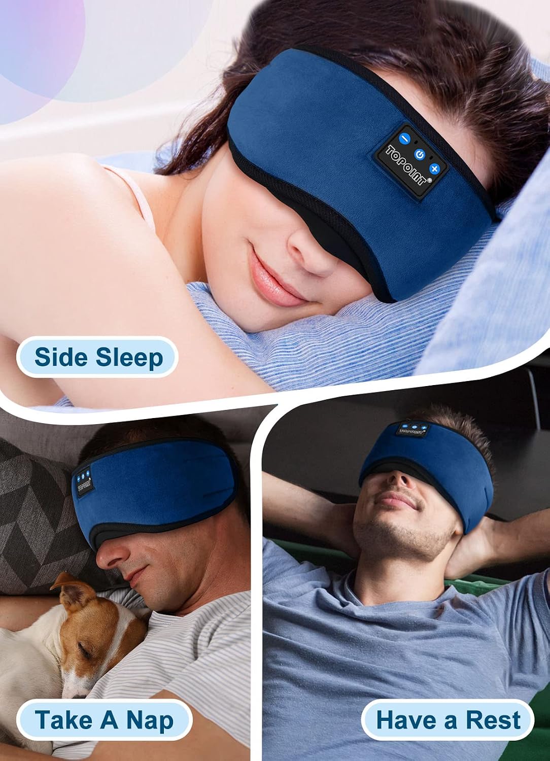 TOPOINT Sleep Mask with Headphones Bluetooth 5.4 Wireless, Sleep Headphones Earphones Earbuds with Microphone HD Speakers Music, Blackout Eye Mask for Sleeping Travel Meditation Men Women Cool Gadgets