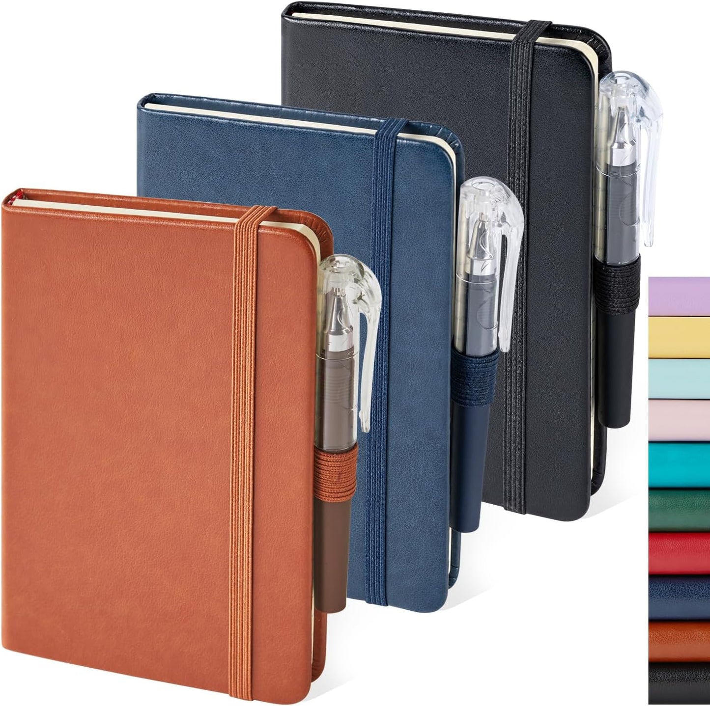 NIRMIRO (3 Pack) Pocket Notebook Small Journal with Pen, 3.7" x 5.7", A6 Mini Notebook for Women Men Work Writing, Hardcover Small Pocket Notepad with 100Gsm Premium Thick Lined Paper, Black Leather